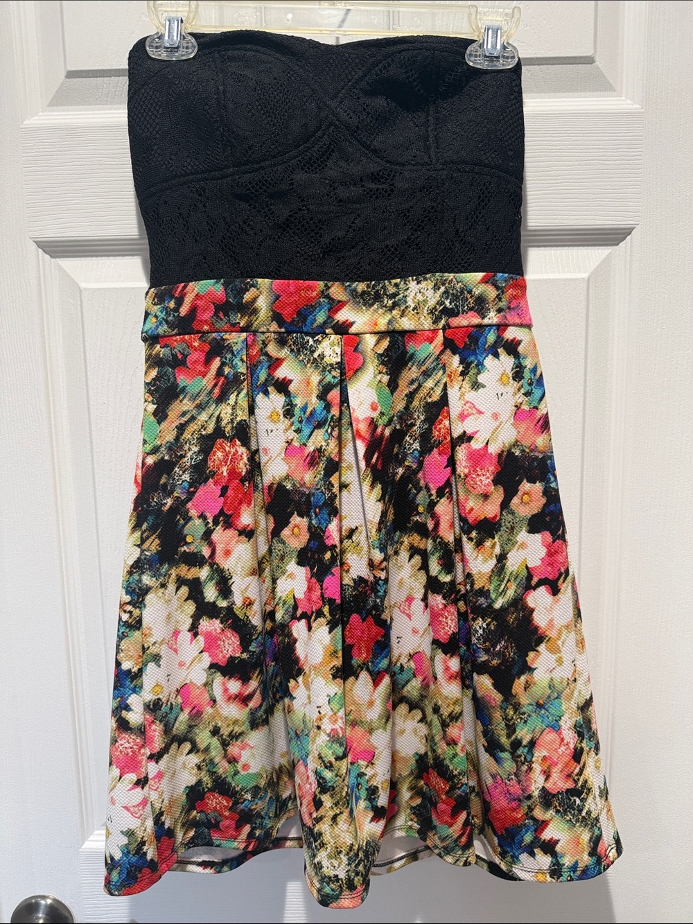 Xhilaration Black Lace Bodice Floral Dress